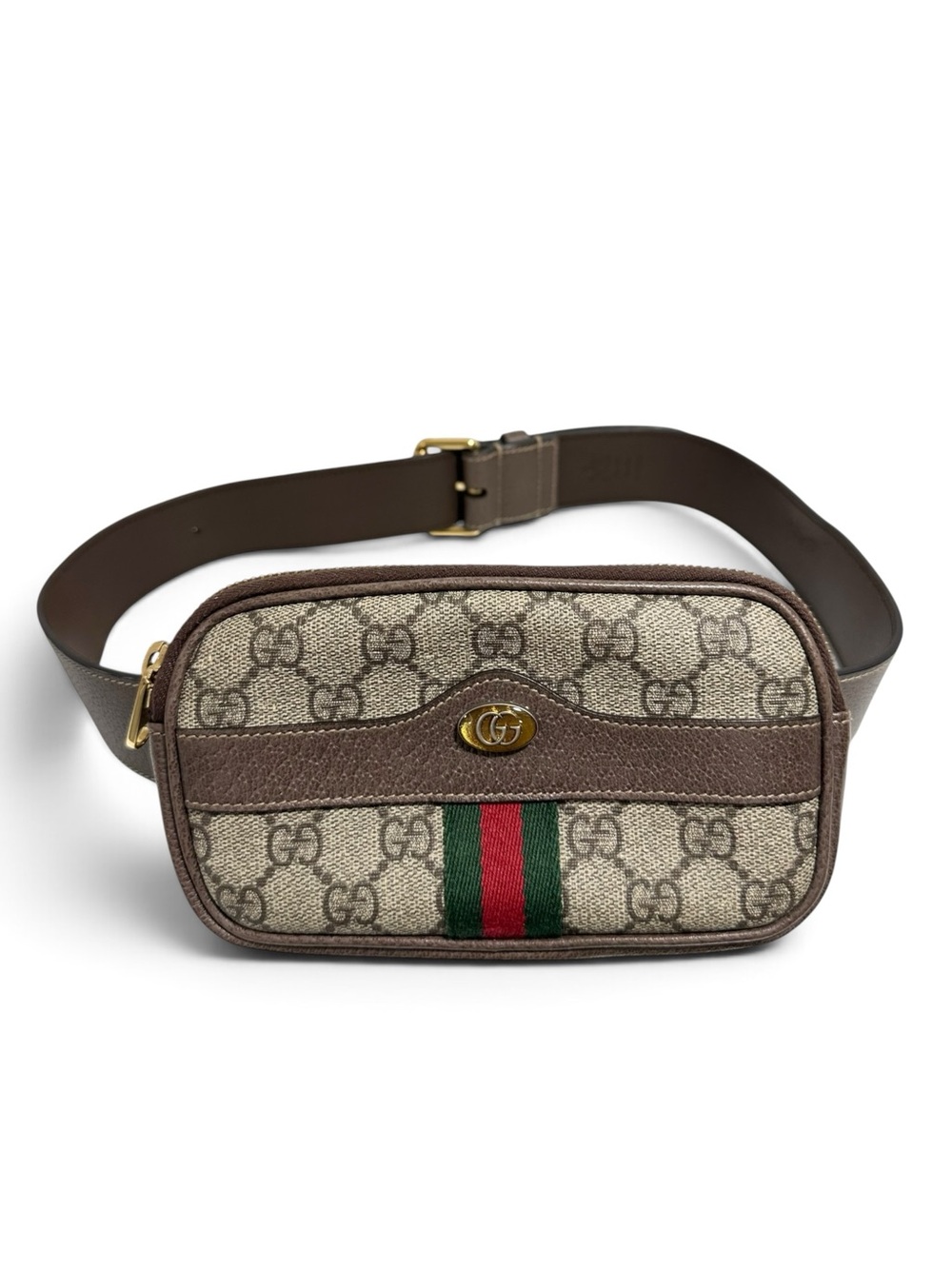 Gucci Mini Ophidia GG Supreme Canvas & Leather Sherry Line Stripe Belt Bag
